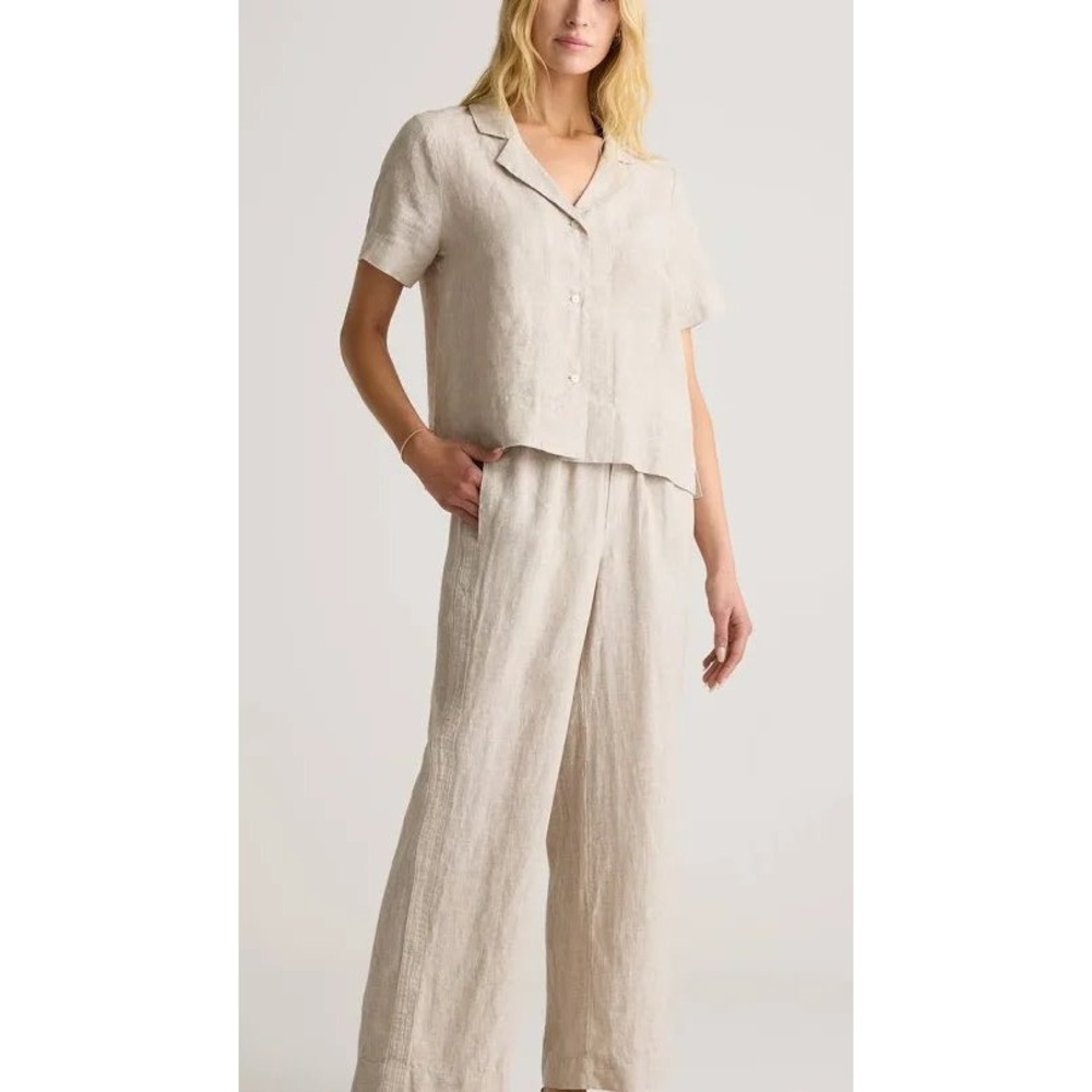 Quince European Linen Wide Leg Drawstring Pants Beige Tan Size L
